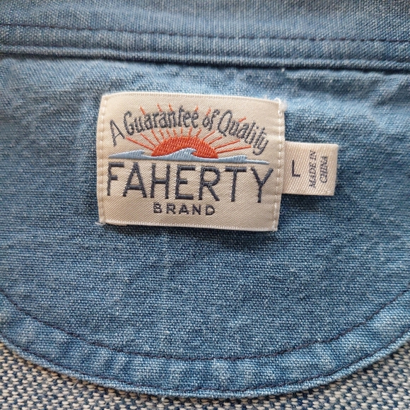 Faherty 100%Cotton Men's Blue Long Sleeve Indigo Dyed Button DownSweater Shirt L - Picture 5 of 12